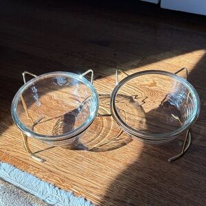 Pet Glass Bowls with Gold Stands